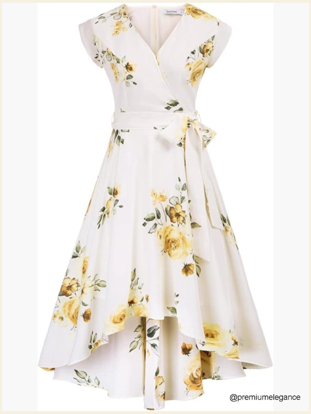 Women's Floral High Low Dress Empire Waist Swing Wedding Guest Midi